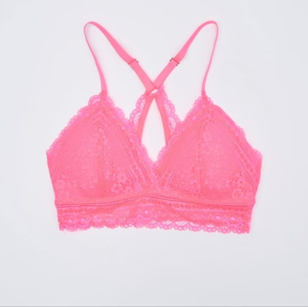 Victoria Secret Bralette Lace Padded Wire Free Bra Racerback Front /pink/ Sz:S